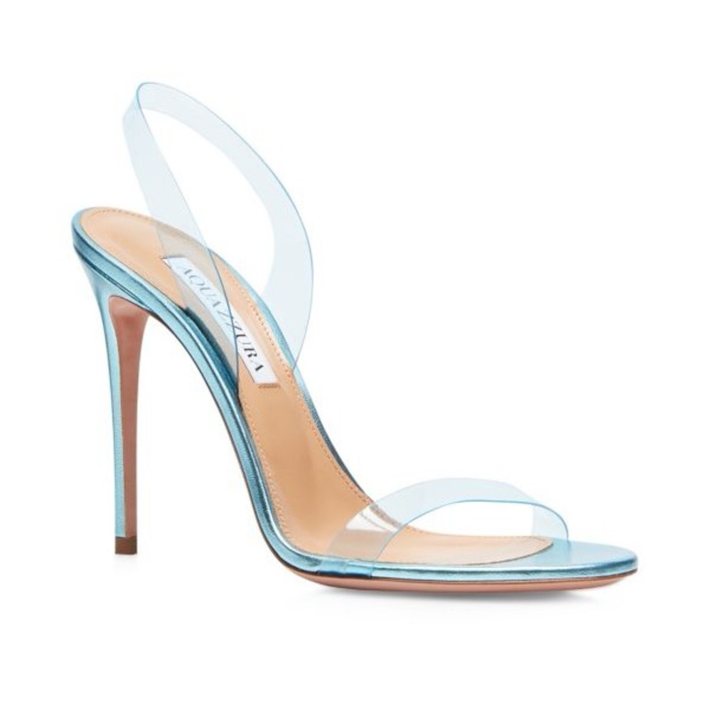 Aquazzura 105 PVC So Nude Slingback Stiletto Metallic Blue
